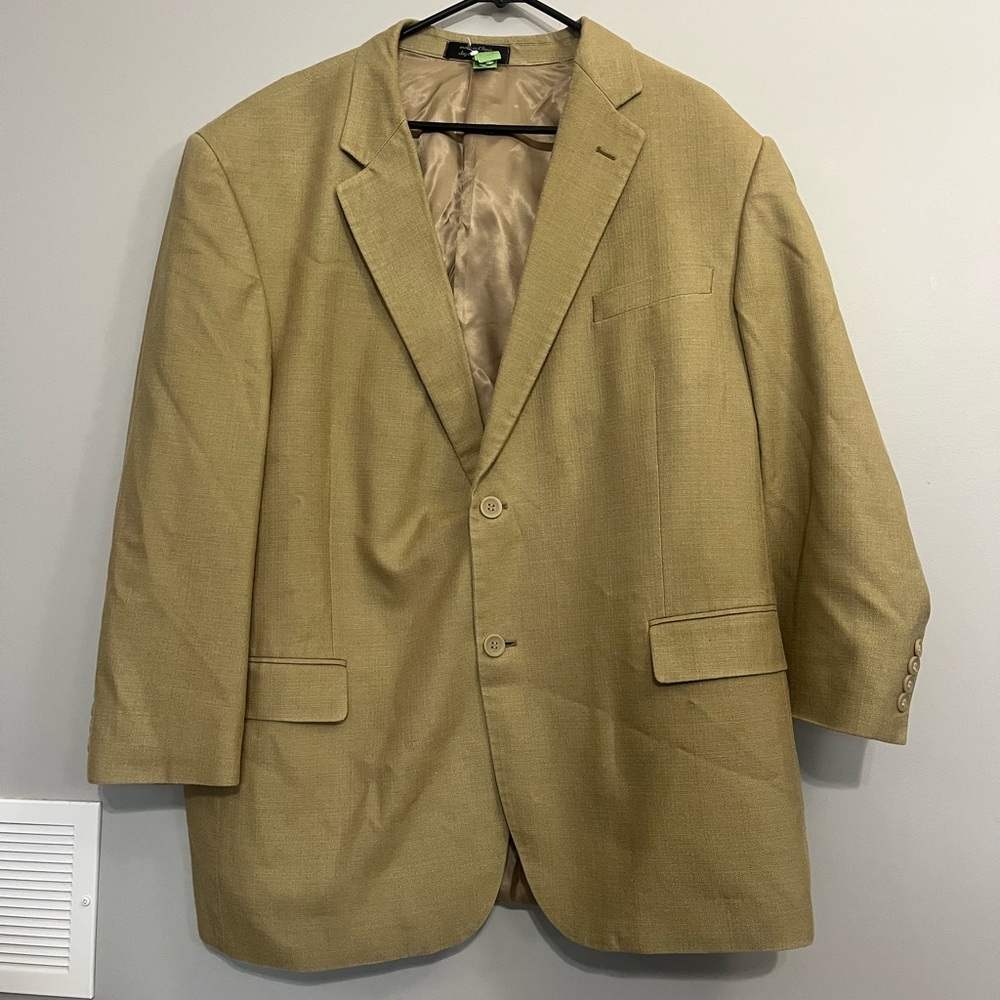 Andrew Fezza 48R Tan 100% Silk Mens Blazer Suit Jacket Sport Coat